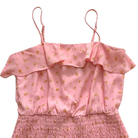 Trixxi Dress Pink Floral Spaghetti Strap Smocked Ruffled Mini Dress Small NWOT - Picture 8 of 12